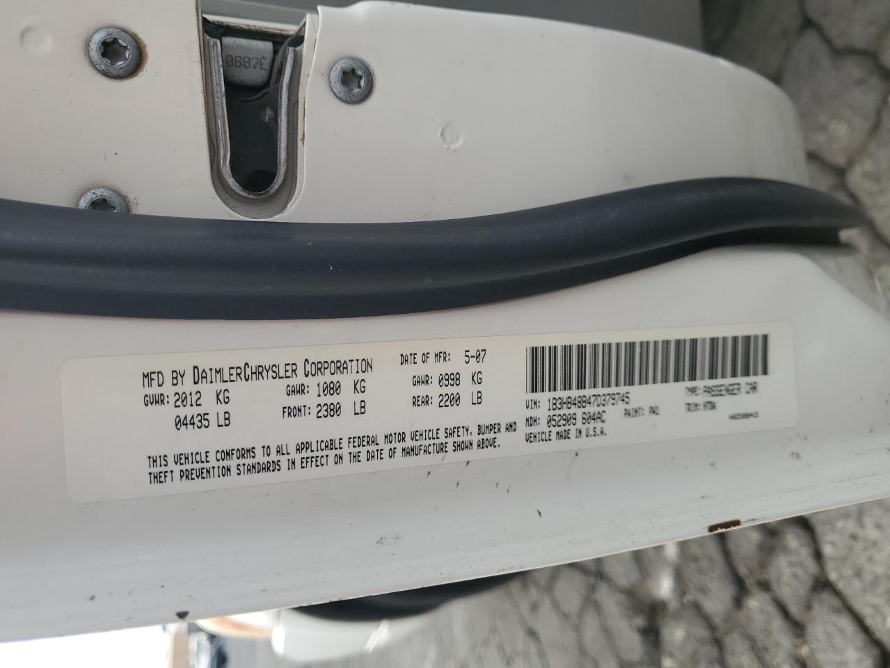 2007 Dodge Caliber Sxt VIN: 1B3HB48B47D379745 Lot: 81893505