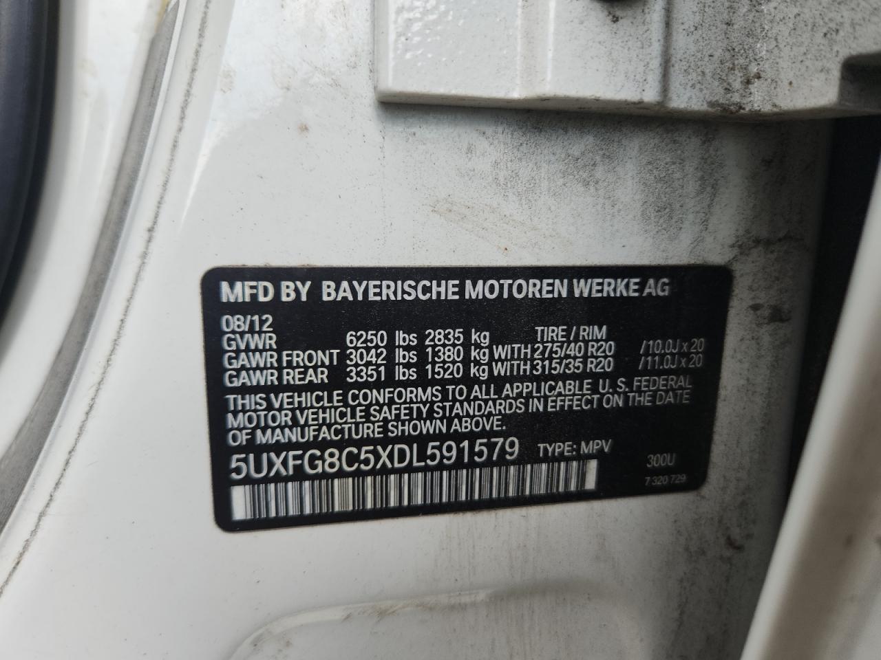 2013 BMW X6 xDrive50I VIN: 5UXFG8C5XDL591579 Lot: 81092835