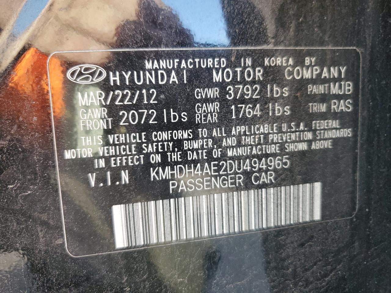 2013 Hyundai Elantra Gls VIN: KMHDH4AE2DU494965 Lot: 80788095