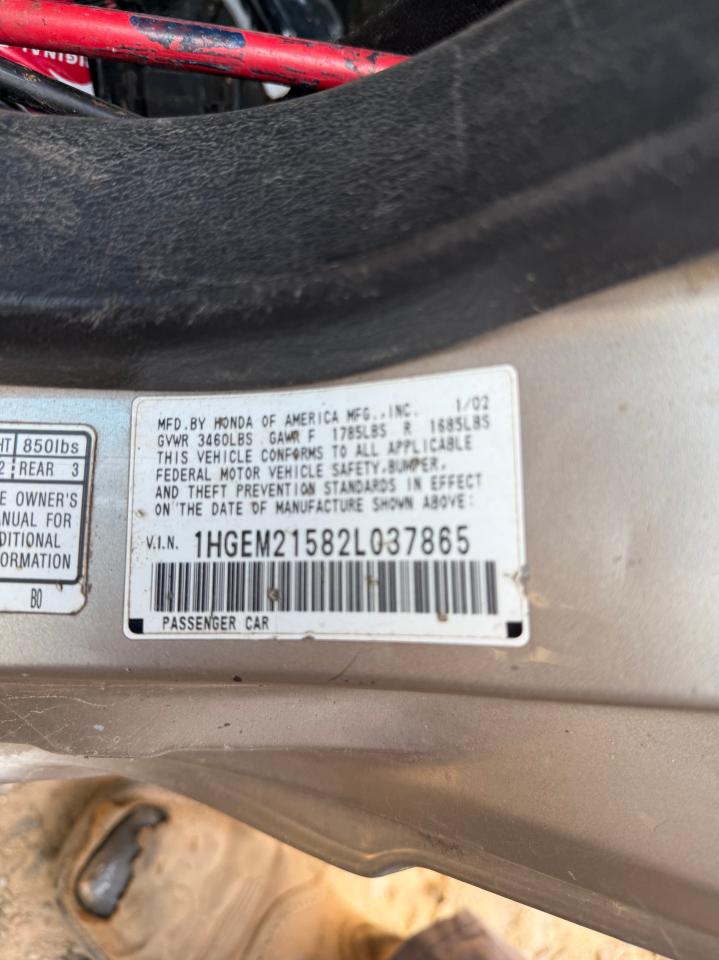 2002 Honda Civic Lx VIN: 1HGEM16572L037865 Lot: 61431465