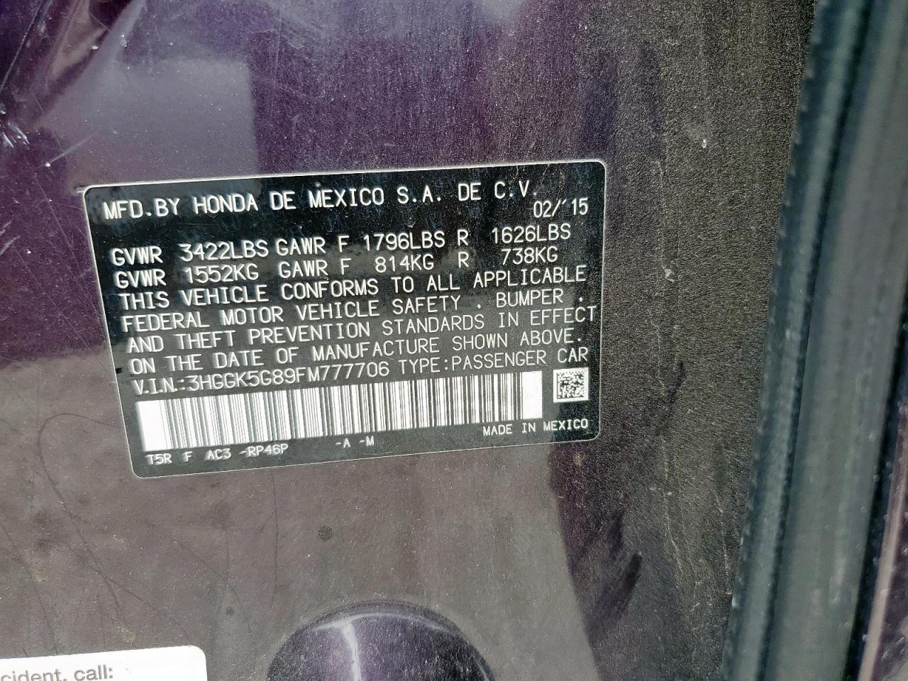 2015 Honda Fit Ex VIN: 3HGGK5G89FM777706 Lot: 81619015