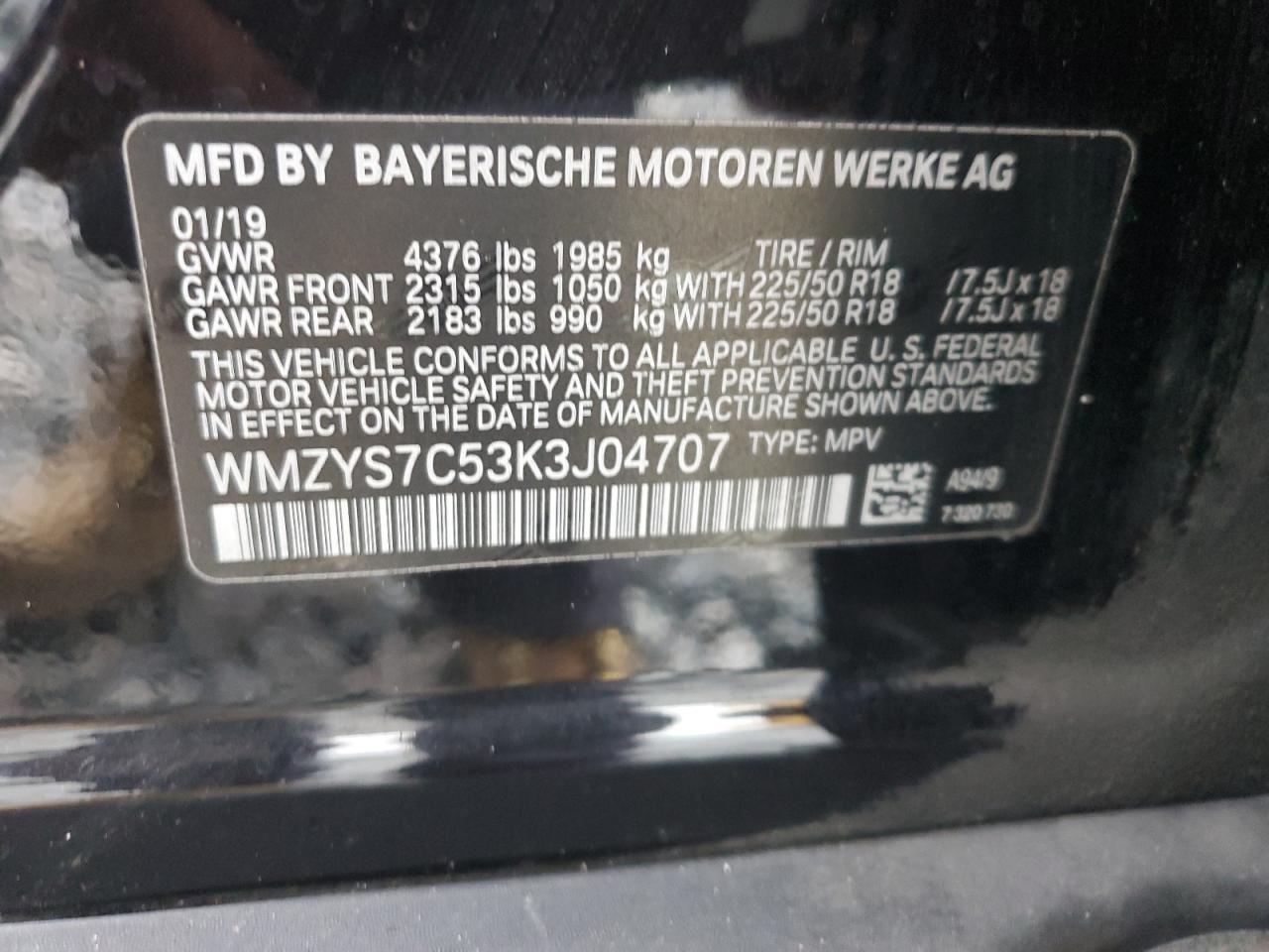 2019 Mini Cooper Countryman VIN: WMZYS7C53K3J04707 Lot: 83748005