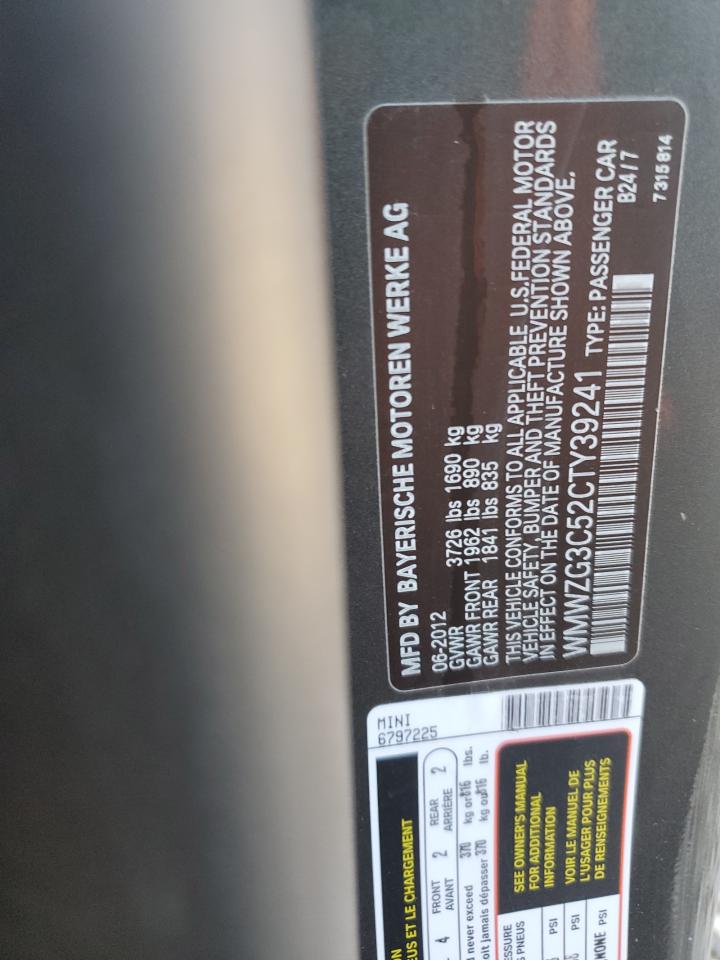 2012 Mini Cooper S Clubman VIN: WMWZG3C52CTY39241 Lot: 83819855