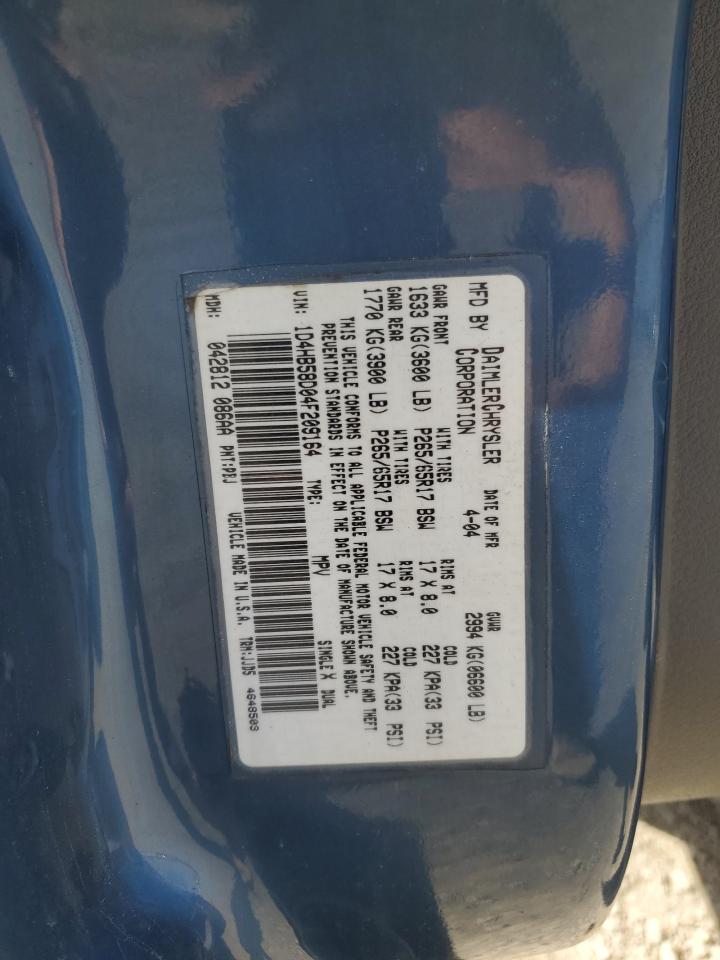 2004 Dodge Durango Limited VIN: 1D4HB58D04F209164 Lot: 84278135