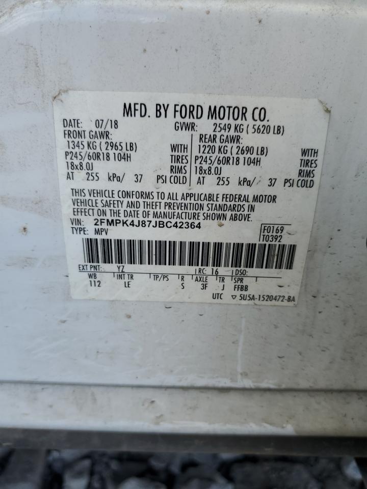 2018 Ford Edge Sel VIN: 2FMPK4J87JBC42364 Lot: 71064335