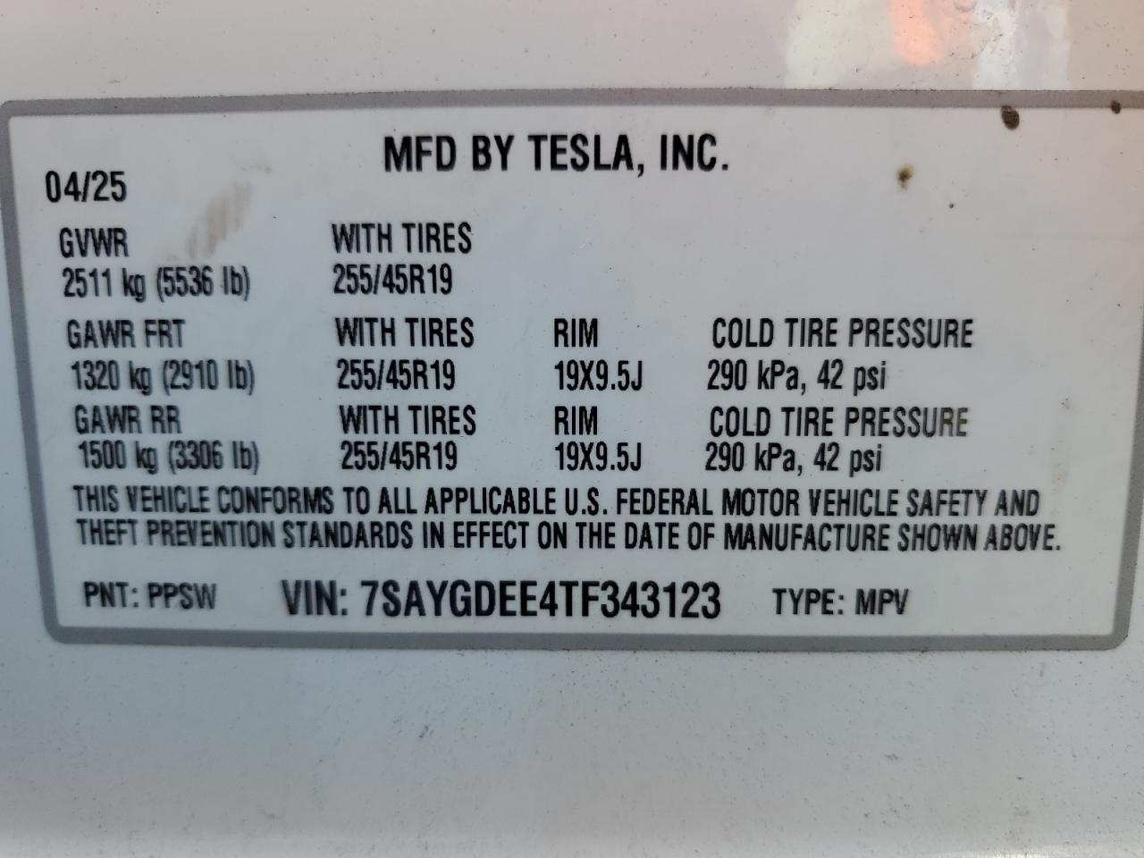 2026 Tesla Model Y VIN: 7SAYGDEE4TF343123 Lot: 84175225