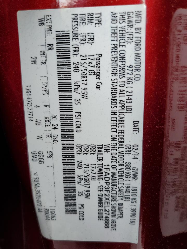 2014 Ford Focus Se VIN: 1FADP3F2XEL274888 Lot: 81662265