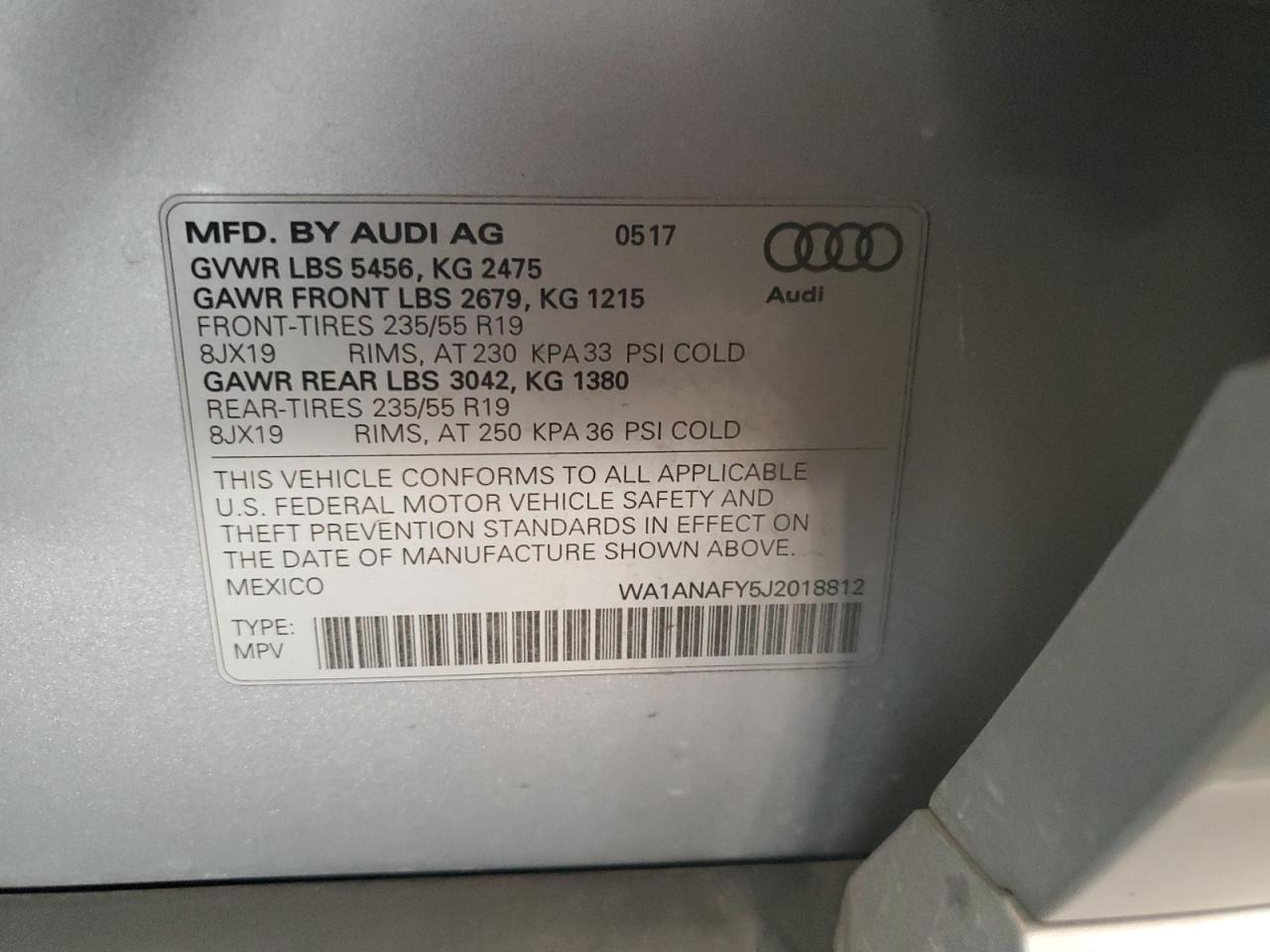 2018 Audi Q5 Premium VIN: WA1ANAFY5J2018812 Lot: 81704015