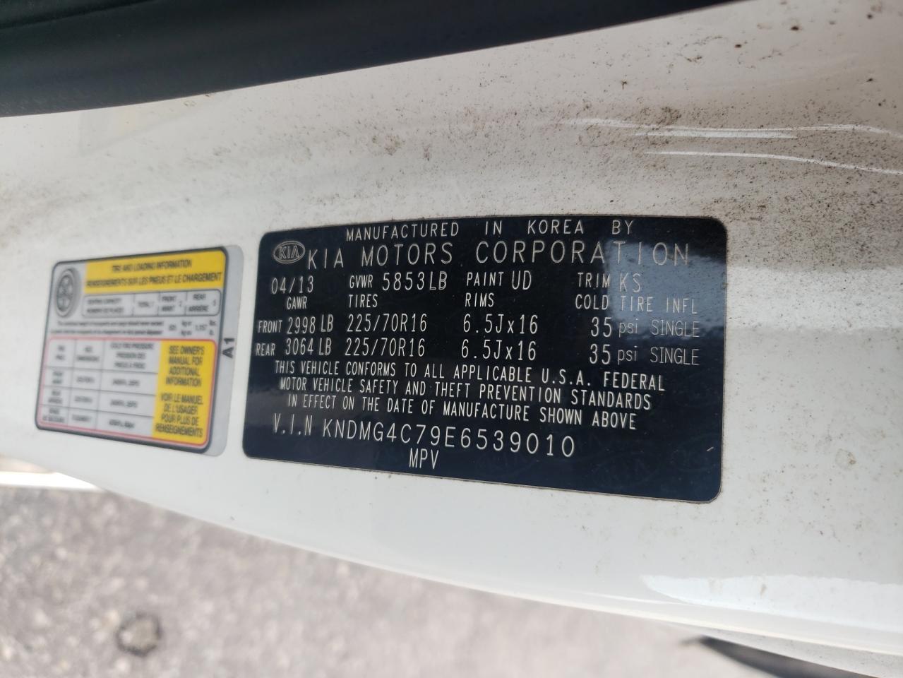 2014 Kia Sedona Lx VIN: KNDMG4C79E6539010 Lot: 80112365