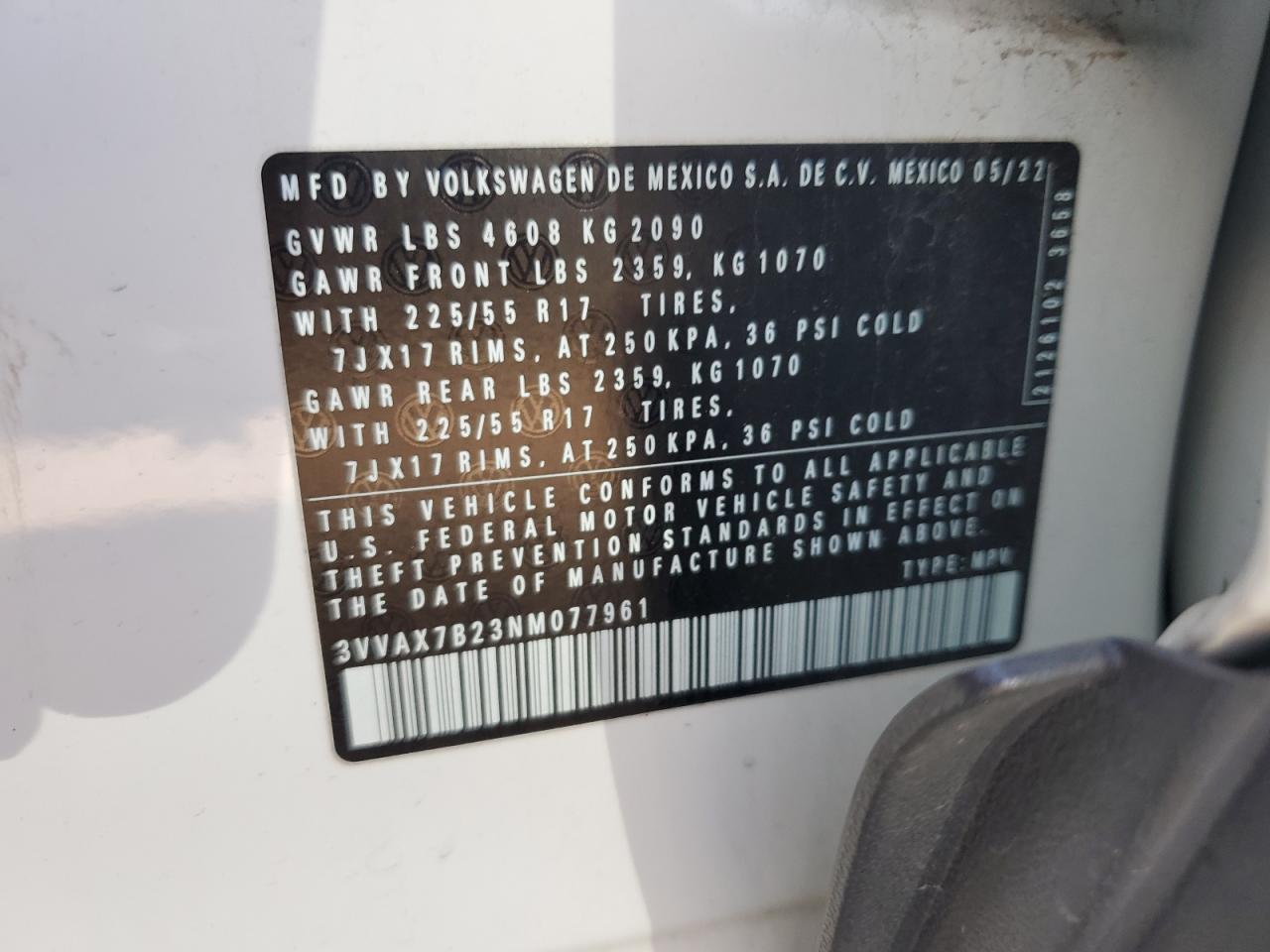 2022 Volkswagen Taos S VIN: 3VVAX7B23NM077961 Lot: 82156825