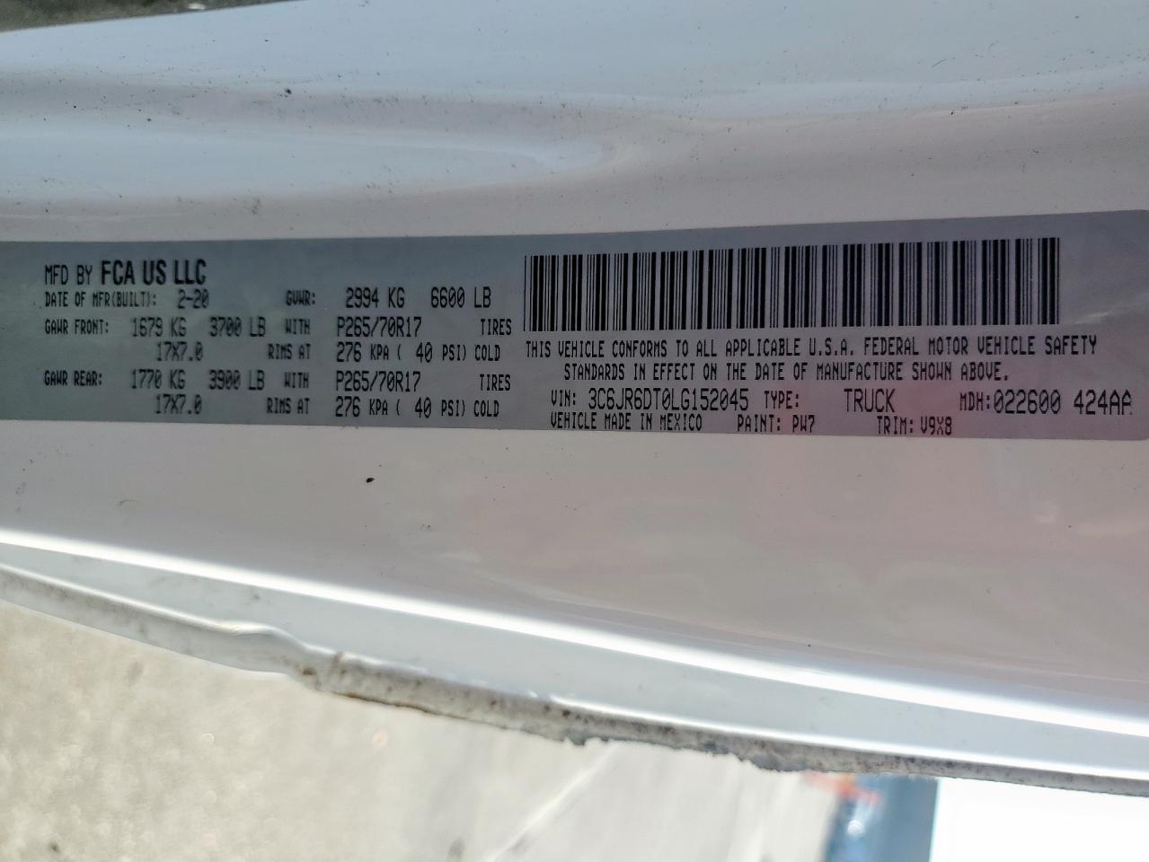 2020 Ram 1500 Classic Tradesman VIN: 3C6JR6DT0LG152045 Lot: 82148685