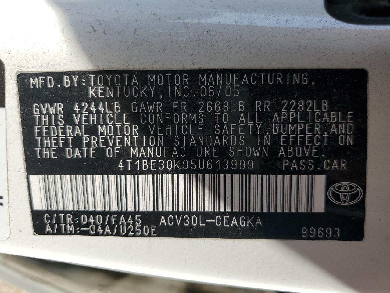 2005 Toyota Camry Le VIN: 4T1BE30K95U613999 Lot: 80613715