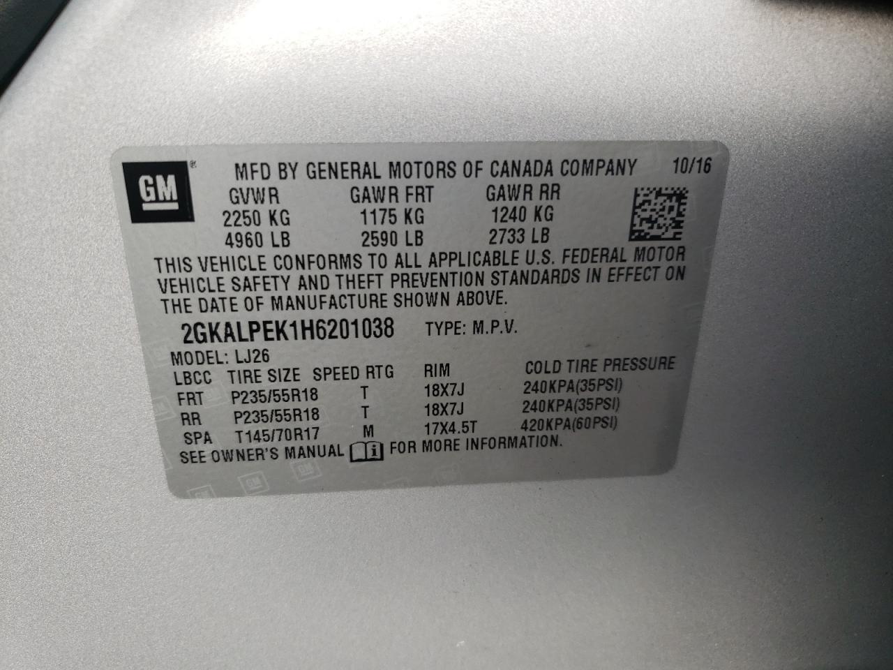 2017 GMC Terrain Slt VIN: 2GKALPEK1H6201038 Lot: 81243745