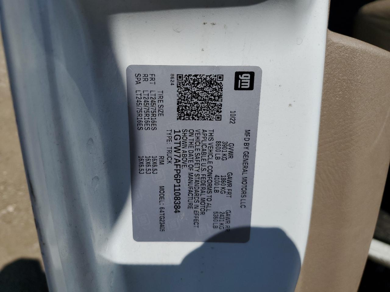 2023 GMC Savana G2500 VIN: 1GTW7AFP6P1108384 Lot: 80790425