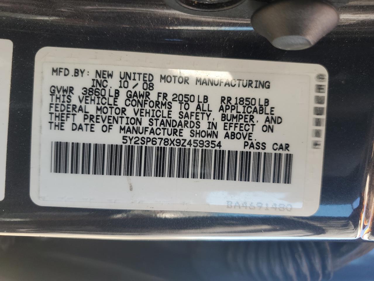 2009 Pontiac Vibe VIN: 5Y2SP678X9Z459354 Lot: 80586695