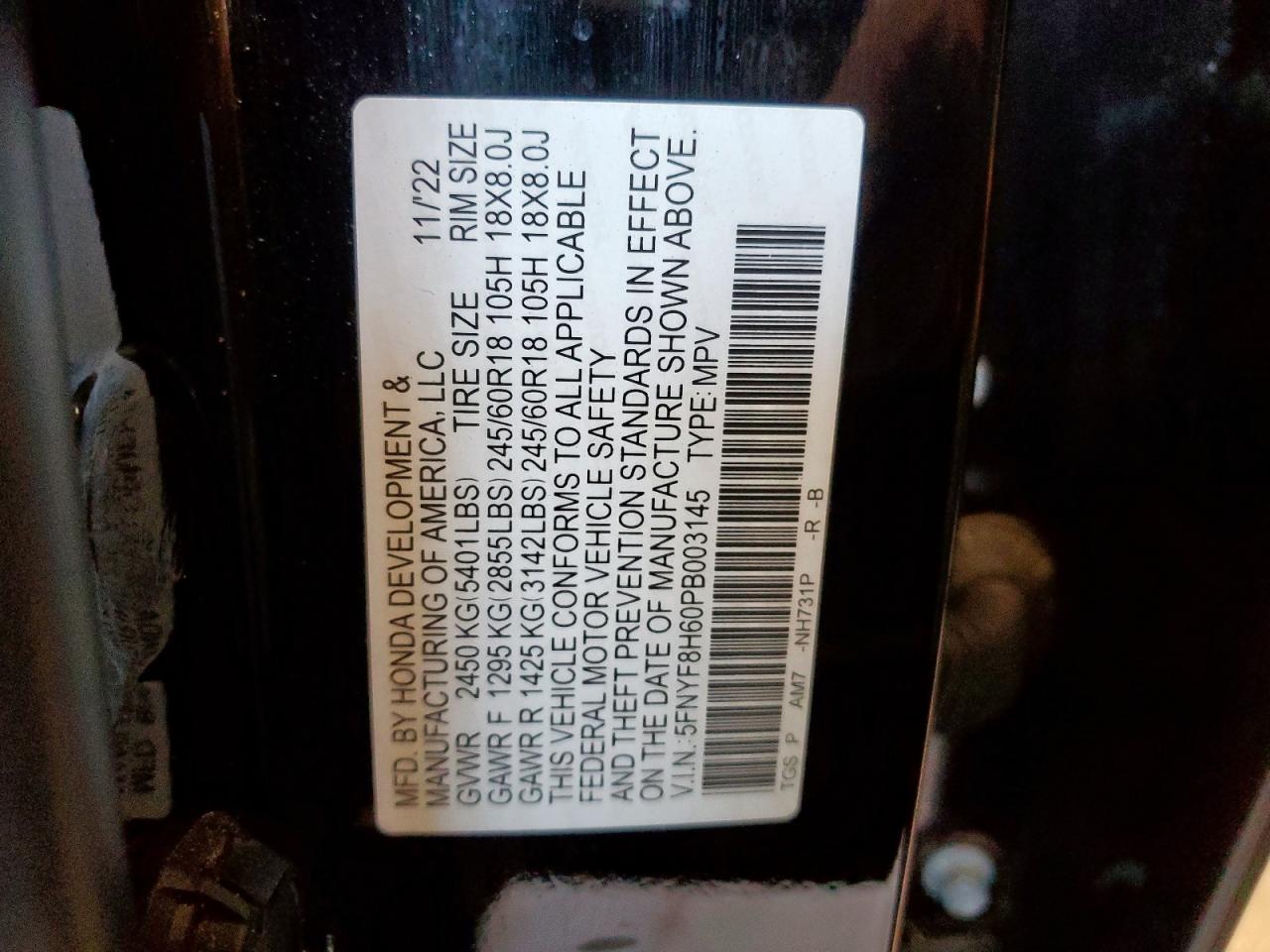 2023 Honda Passport Trail Sport VIN: 5FNYF8H60PB003145 Lot: 80314035