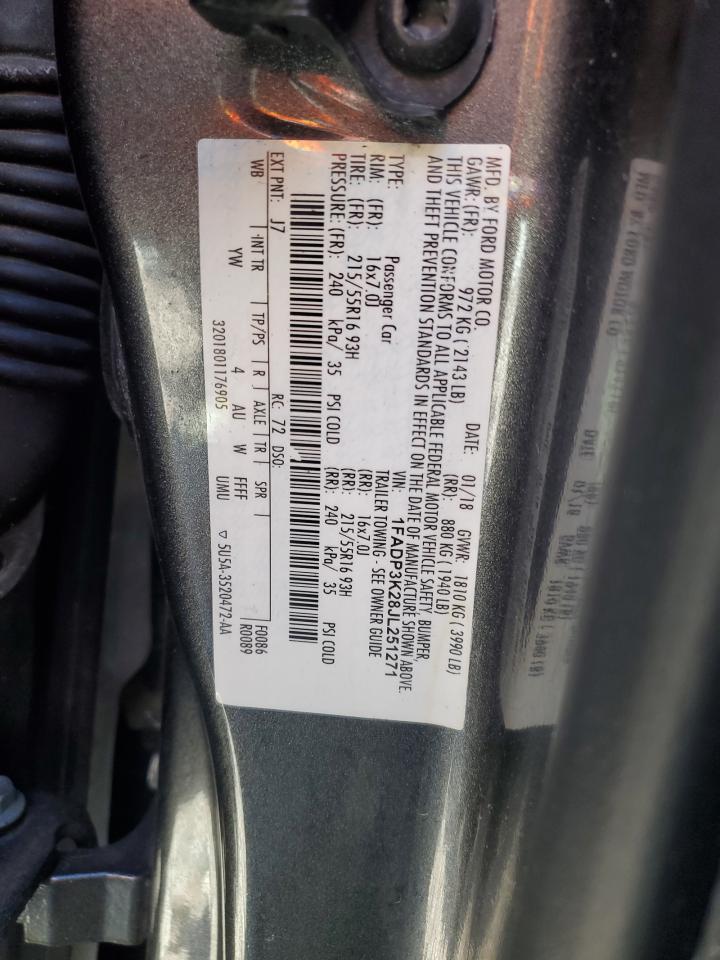 2018 Ford Focus Se VIN: 1FADP3K28JL251271 Lot: 80885875