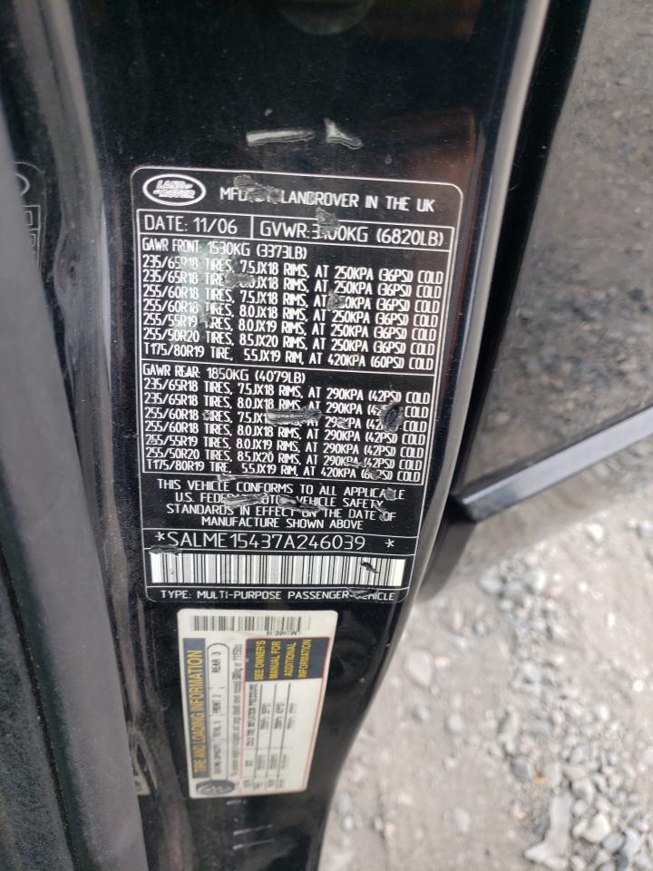 2007 Land Rover Range Rover Hse VIN: SALME15437A246039 Lot: 83958415