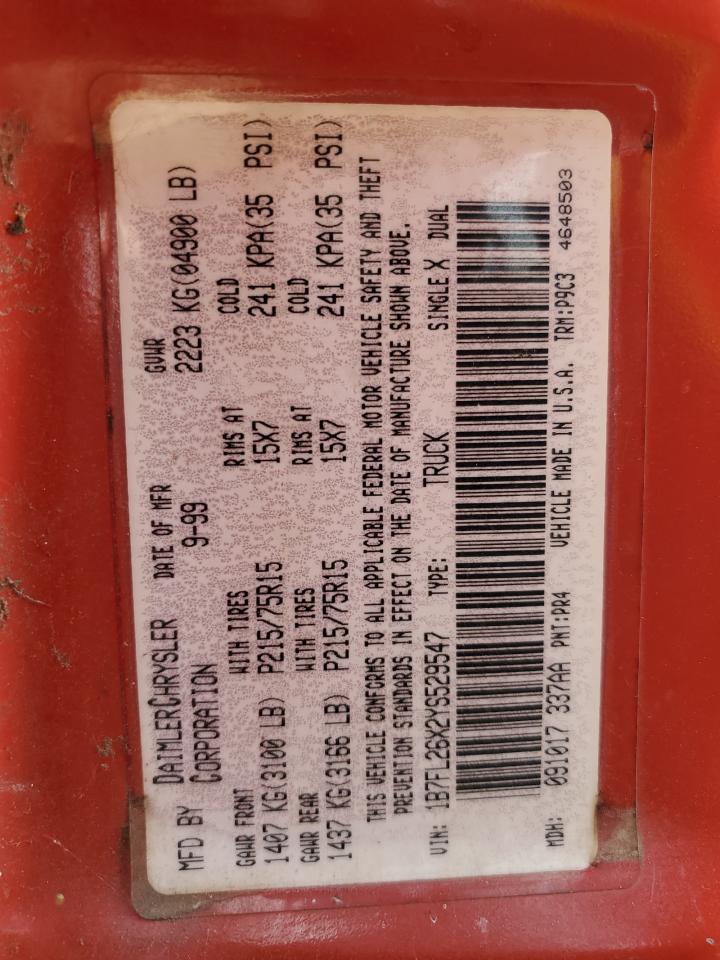 2000 Dodge Dakota VIN: 1B7FL26X2YS529547 Lot: 71920925