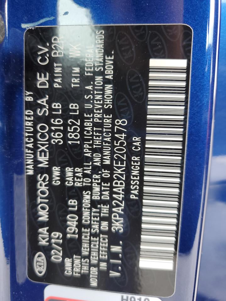 2019 Kia Rio S VIN: 3KPA24AB2KE205478 Lot: 81878735