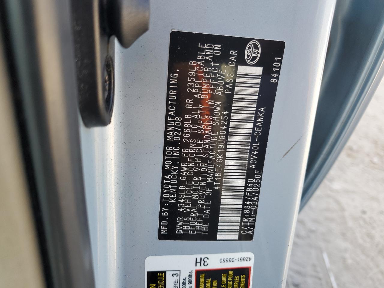 2009 Toyota Camry Base VIN: 4T1BE46K19U804254 Lot: 69837135