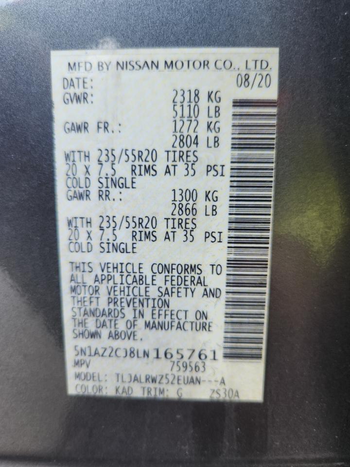 2020 Nissan Murano Sl VIN: 5N1AZ2CJ8LN165761 Lot: 80318945