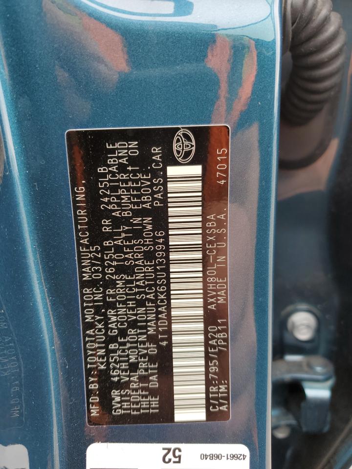 2025 Toyota Camry Xse VIN: 4T1DAACK6SU139946 Lot: 83850495