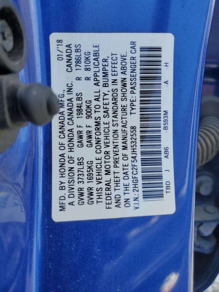 2018 Honda Civic Lx VIN: 2HGFC2F54JH532558 Lot: 70685695