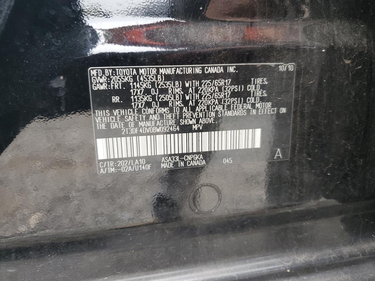 2011 Toyota Rav4 Limited VIN: 2T3DF4DV0BW092464 Lot: 82062535