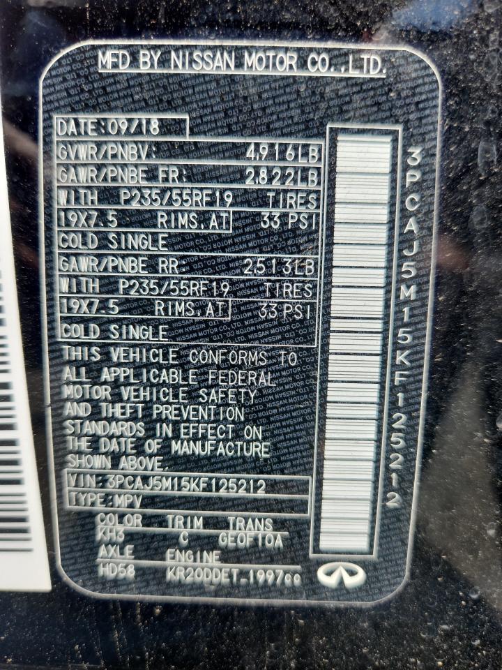 2019 Infiniti Qx50 Essential VIN: 3PCAJ5M15KF125212 Lot: 80151865