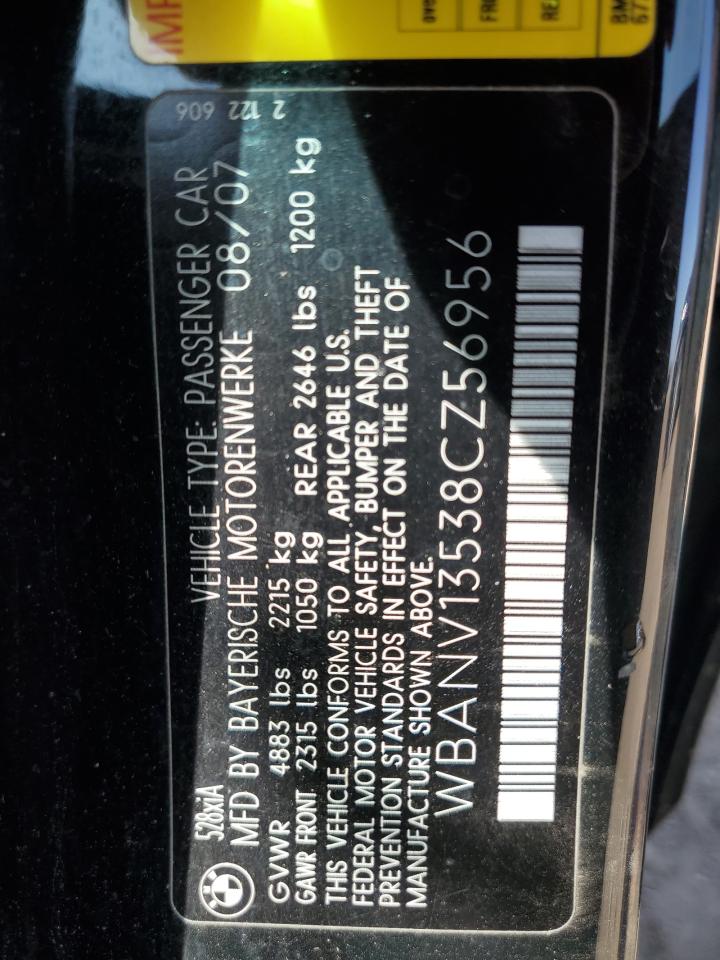 2008 BMW 528 Xi VIN: WBANV13538CZ56956 Lot: 71024465