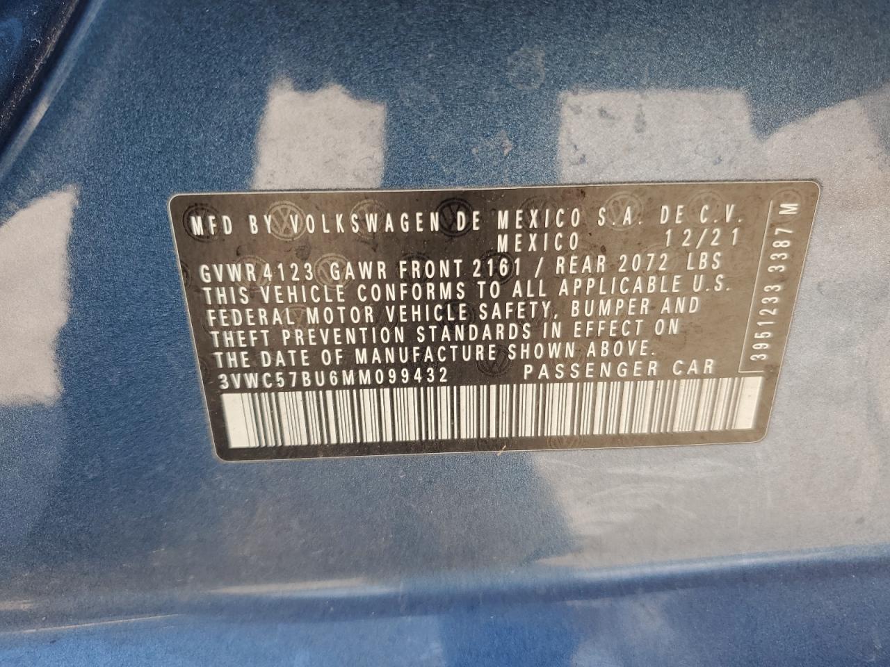 2021 Volkswagen Jetta S VIN: 3VWC57BU6MM099432 Lot: 80122365