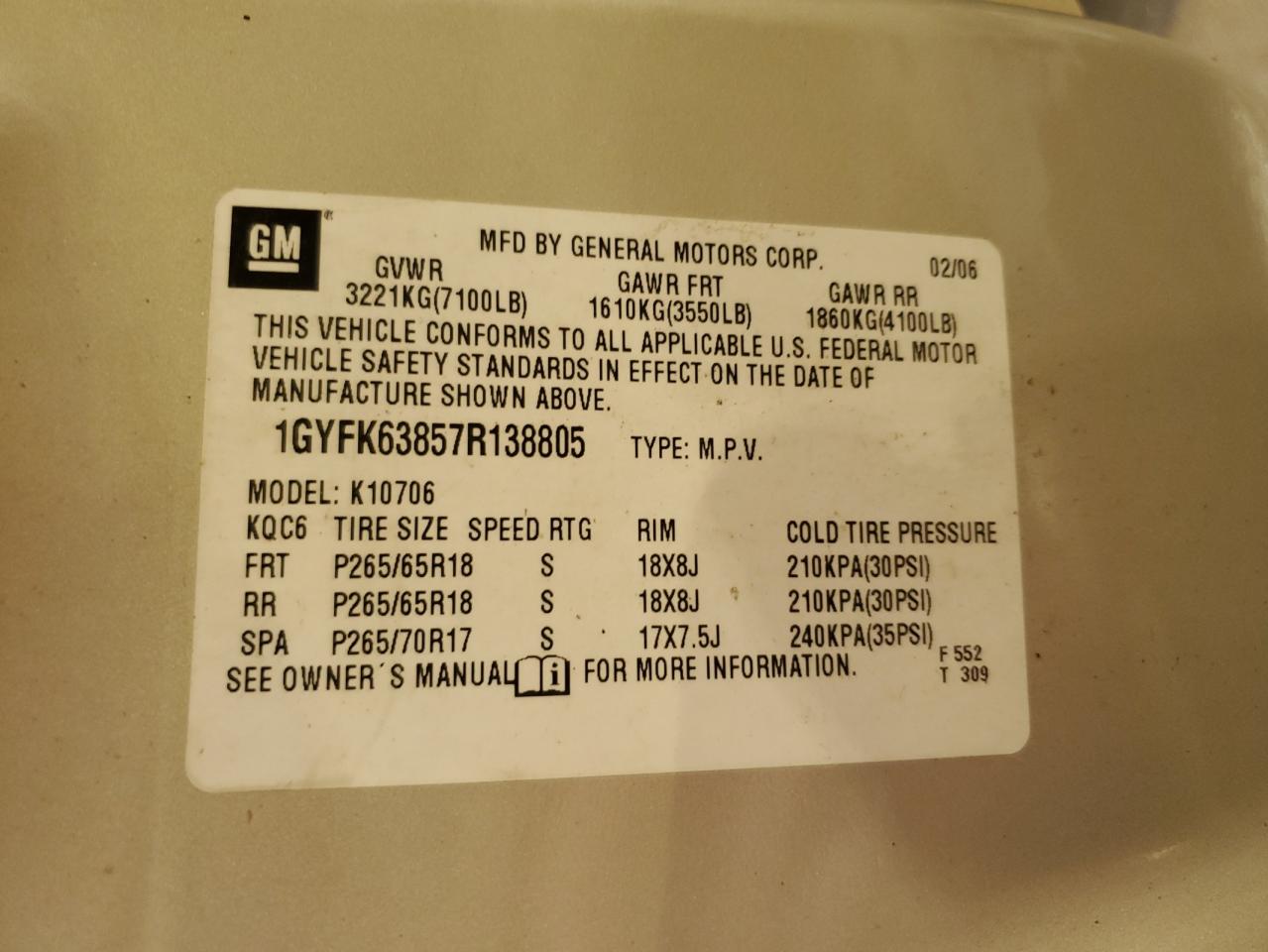 2007 Cadillac Escalade Luxury VIN: 1GYFK63857R138805 Lot: 81889925