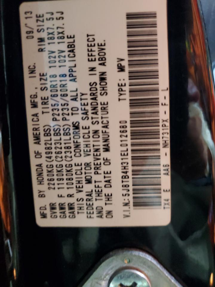 2014 Acura Rdx VIN: 5J8TB4H31EL012680 Lot: 83806535