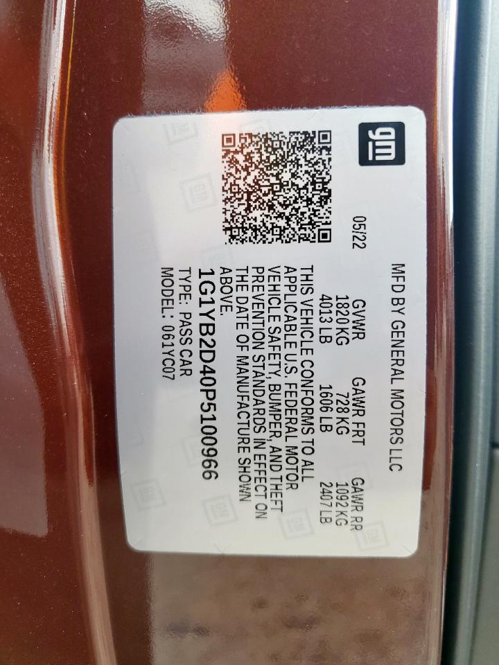 2023 Chevrolet Corvette Stingray 2Lt VIN: 1G1YB2D40P5100966 Lot: 71322295