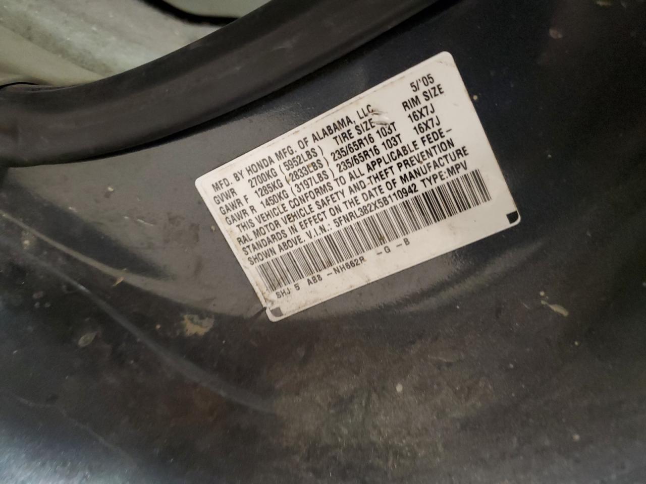 2005 Honda Odyssey Lx VIN: 5FNRL382X5B110942 Lot: 80336785