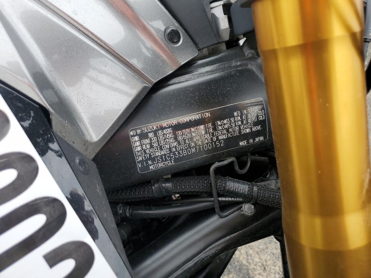 2021 Suzuki Gsx-S750 M VIN: JS1C533B0M7100152 Lot: 80203455