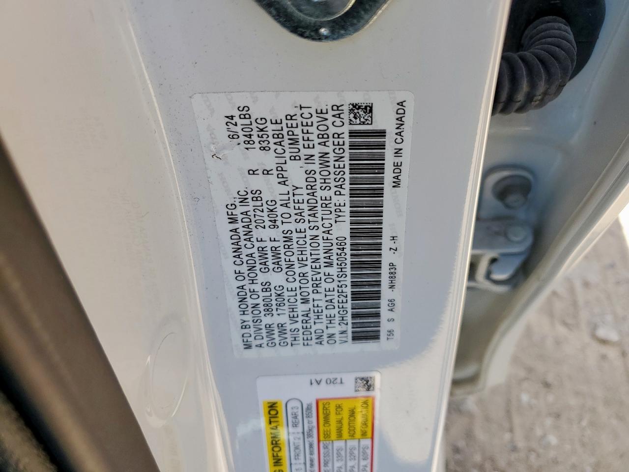 2025 Honda Civic Sport VIN: 2HGFE2F51SH505460 Lot: 71461415
