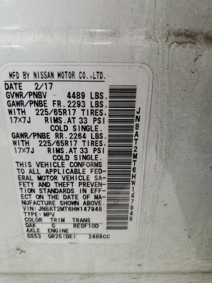 2017 Nissan Rogue S VIN: JN8AT2MT6HW147948 Lot: 84255545