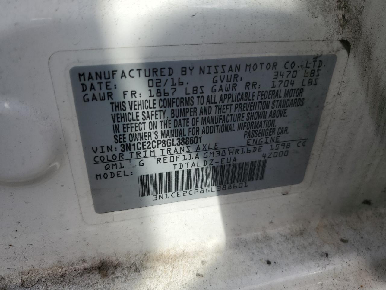 2016 Nissan Versa Note S VIN: 3N1CE2CP8GL388601 Lot: 80662855