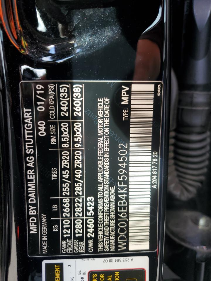 2019 Mercedes-Benz Glc Coupe 43 4Matic Amg VIN: WDC0J6EB4KF594502 Lot: 80732855