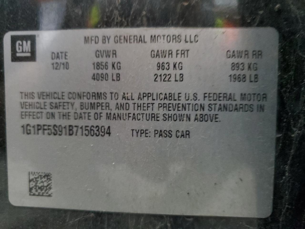 2011 Chevrolet Cruze Lt VIN: 1G1PF5S91B7156394 Lot: 70030935