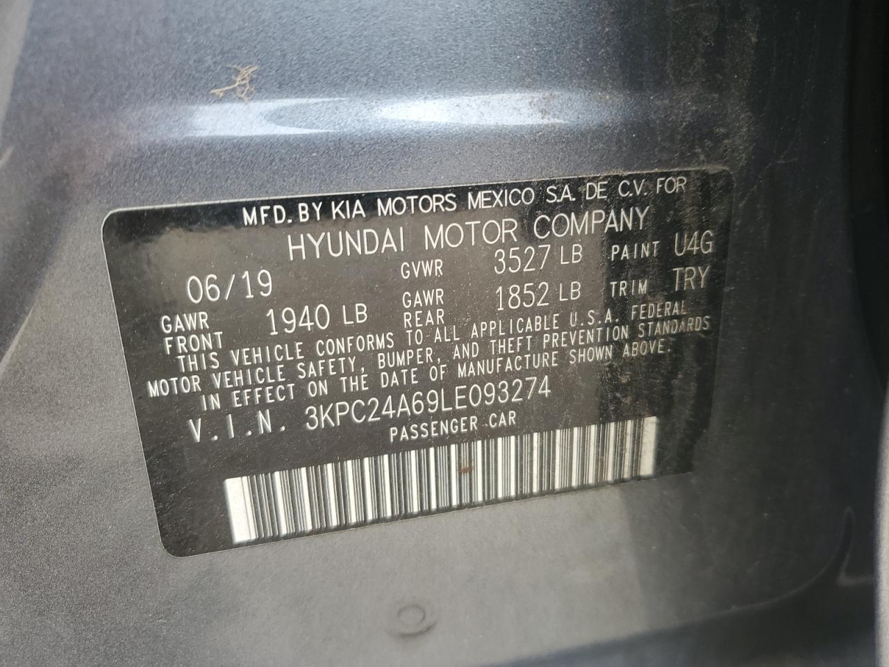 2020 Hyundai Accent Se VIN: 3KPC24A69LE093274 Lot: 80069525