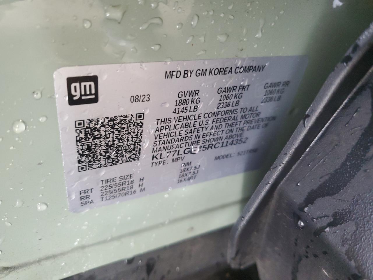 2024 Chevrolet Trax 1Rs VIN: KL77LGE25RC114352 Lot: 83981905