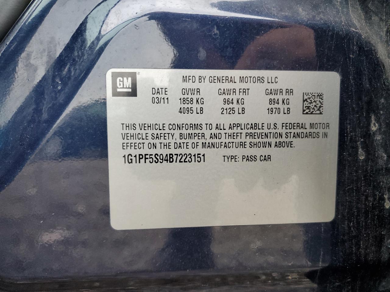 2011 Chevrolet Cruze Lt VIN: 1G1PF5S94B7223151 Lot: 81691765