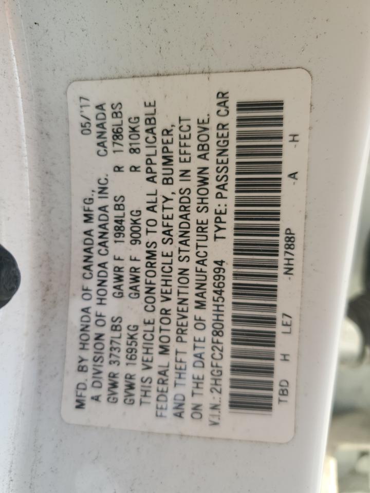 2017 Honda Civic Ex VIN: 2HGFC2F80HH546994 Lot: 81611055