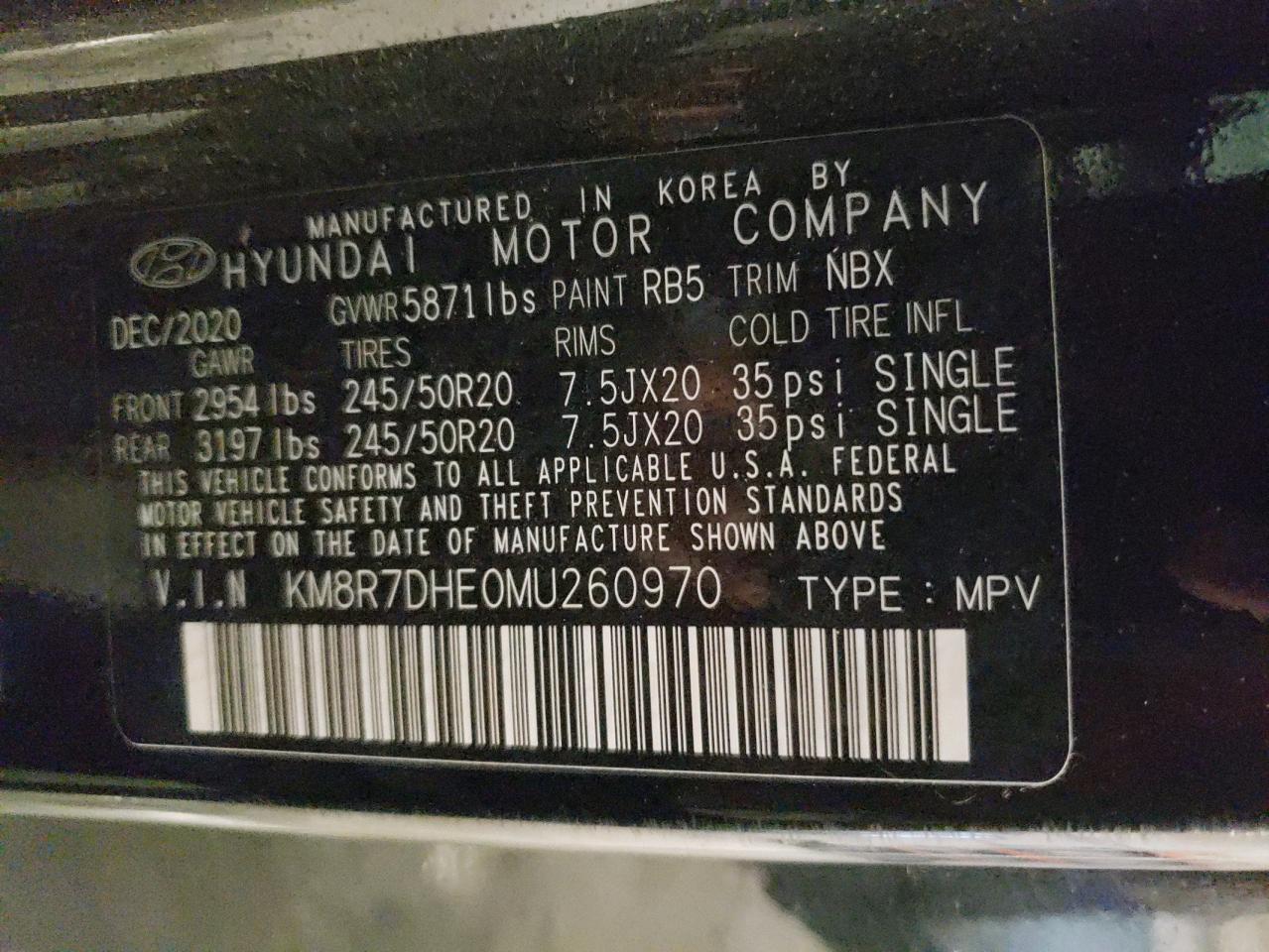 2021 Hyundai Palisade Calligraphy VIN: KM8R7DHE0MU260970 Lot: 80650685