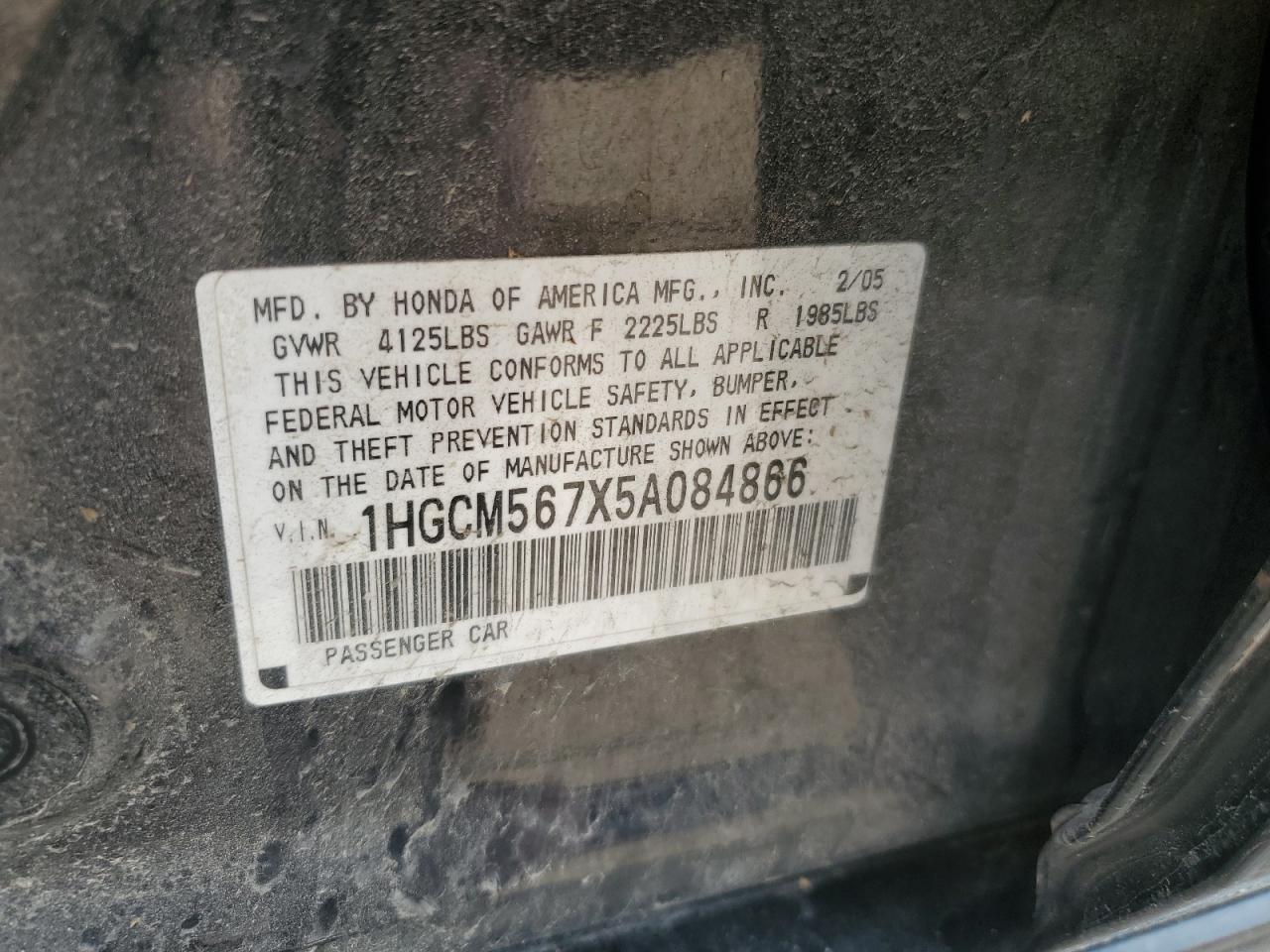 2005 Honda Accord Ex VIN: 1HGCM567X5A084866 Lot: 70777515