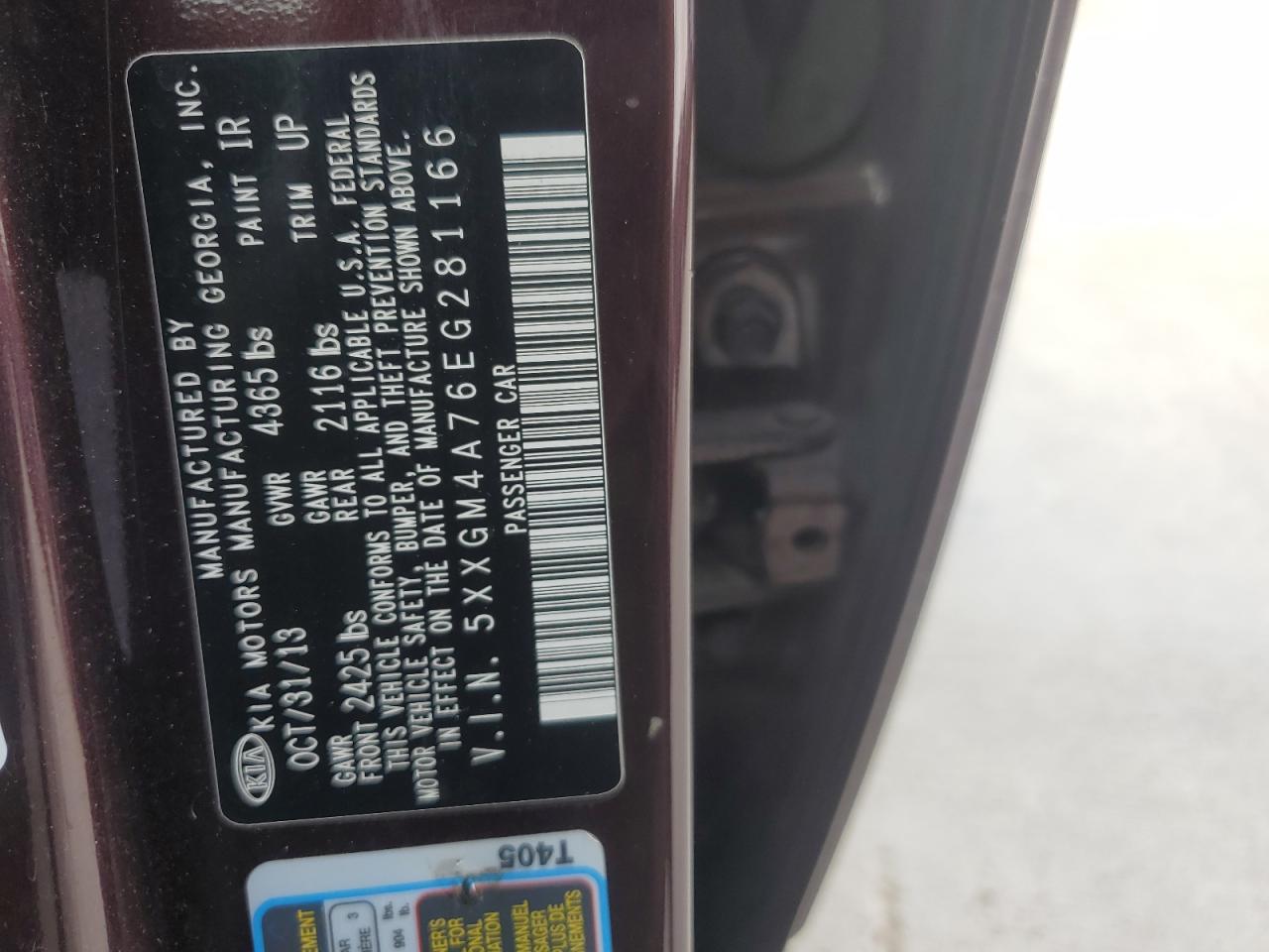 2014 Kia Optima Lx VIN: 5XXGM4A76EG281166 Lot: 81102965