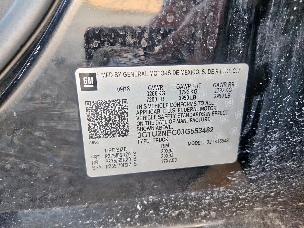 2018 GMC Sierra K1500 Slt VIN: 3GTU2NEC0JG553482 Lot: 71833245